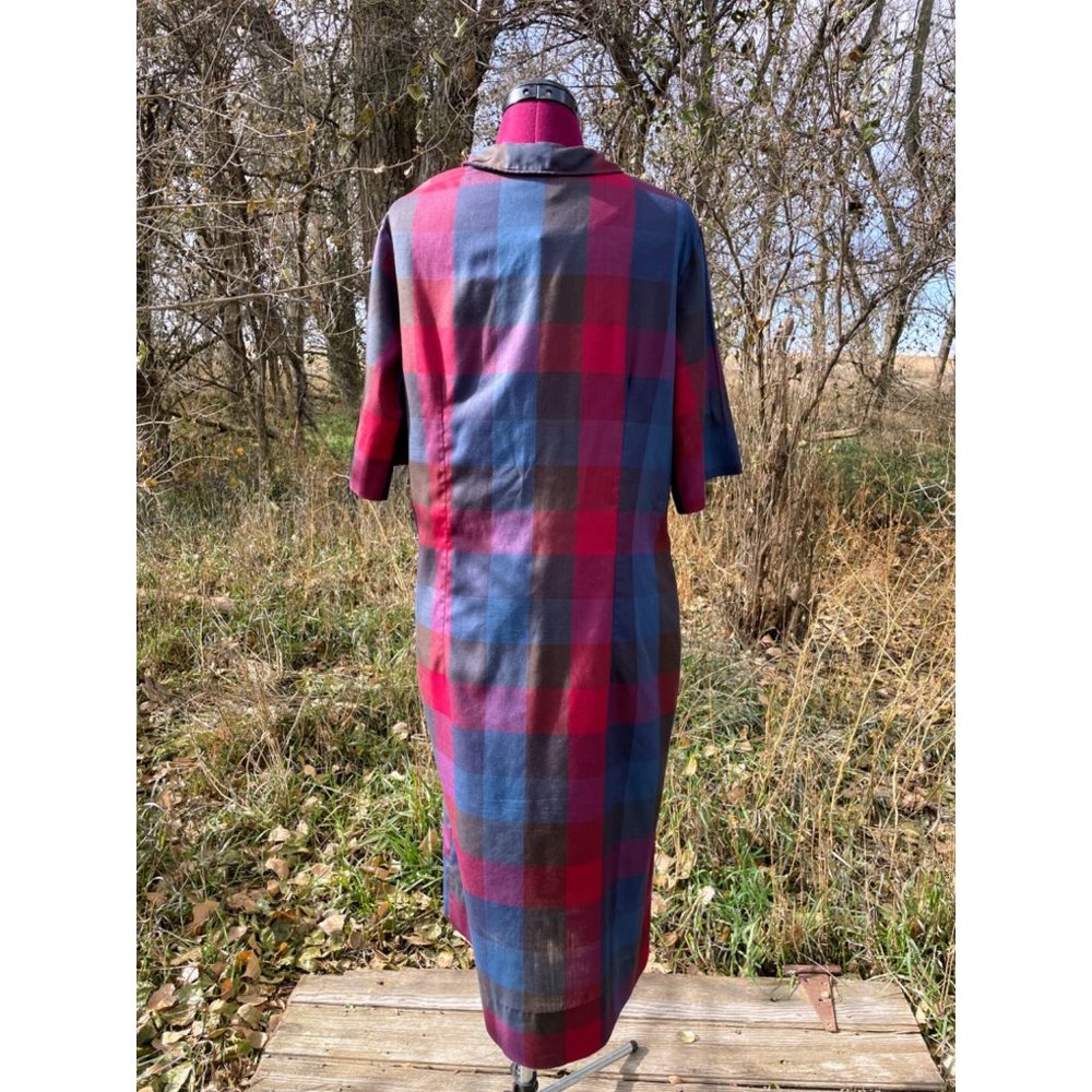 Vintage 1970s Button Front Shirt Dress Plaid Hob Nobber Size Large - Picture 4 of 15